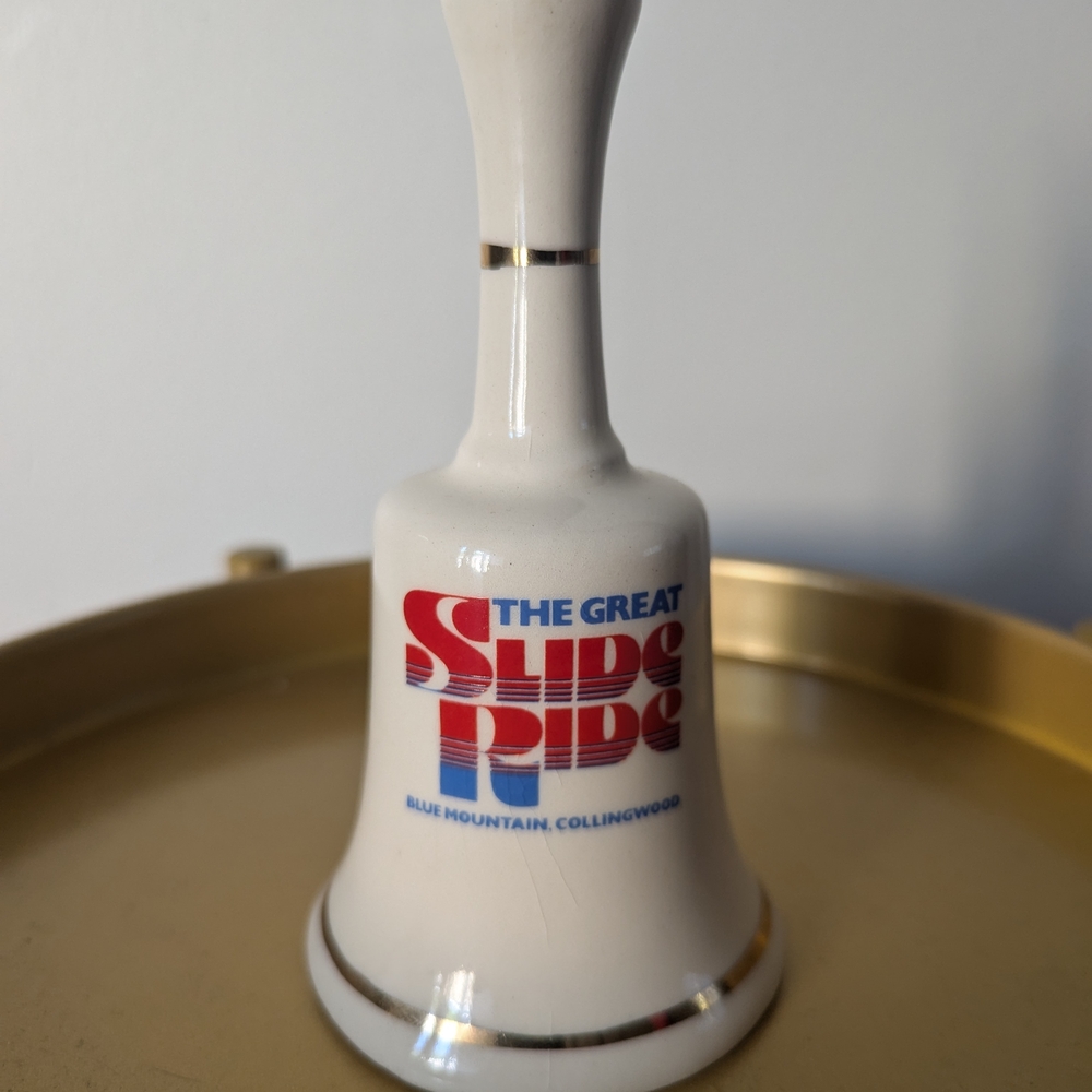 Vintage White Porcelain Souvenir Bell From The Great Slide Ride ,Blue Mountain